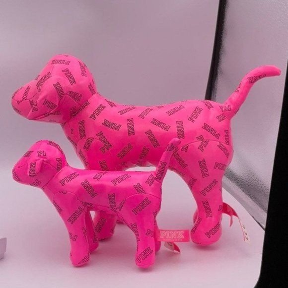 Victoria’s Secret PINK Neon vinyl dogs Large + small Set - Picture 1 of 4